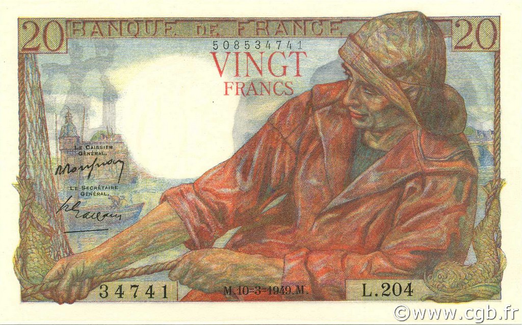 20 Francs PÊCHEUR FRANCIA  1949 F.13.14 SC+