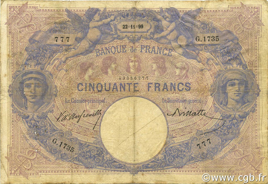50 Francs BLEU ET ROSE FRANCE  1899 F.14.11 G