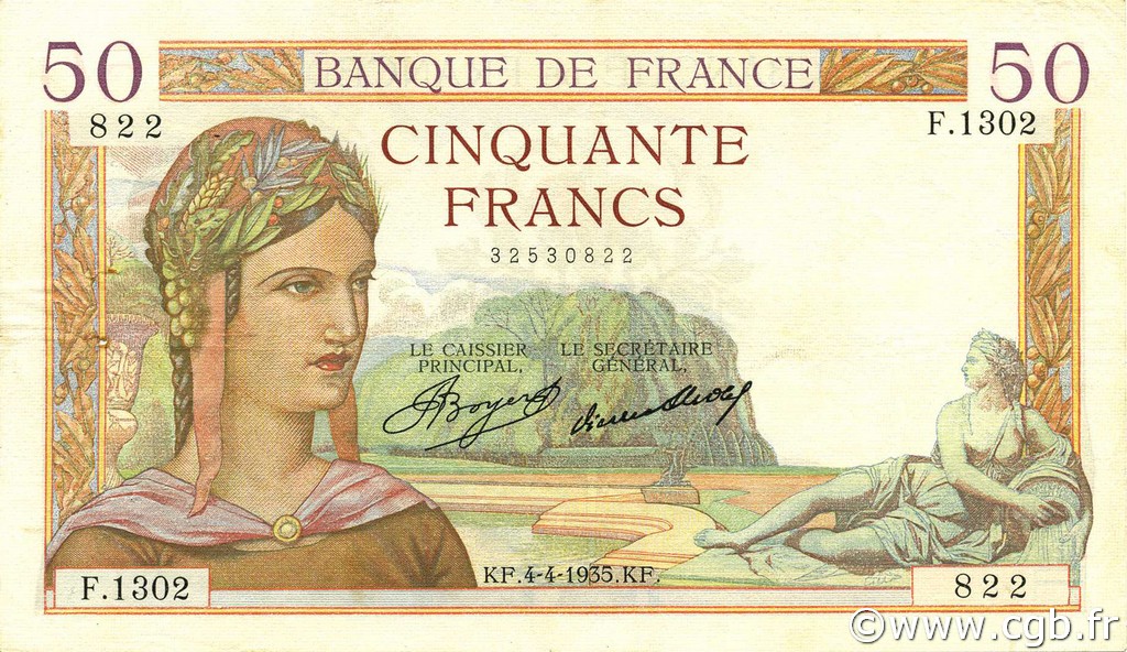 50 Francs CÉRÈS FRANCIA  1935 F.17.07 MBC