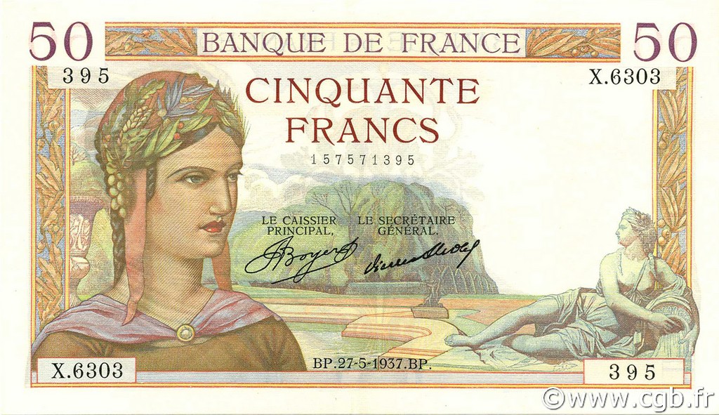 50 Francs CÉRÈS FRANCE  1937 F.17.39 SPL+