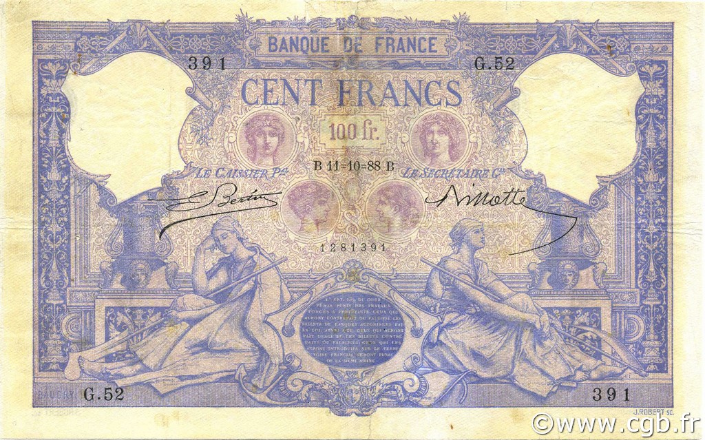 100 Francs BLEU ET ROSE FRANKREICH  1888 F.21.01 S