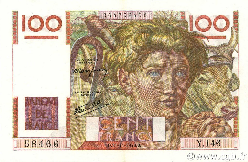 100 Francs JEUNE PAYSAN FRANCIA  1946 F.28.11 q.AU