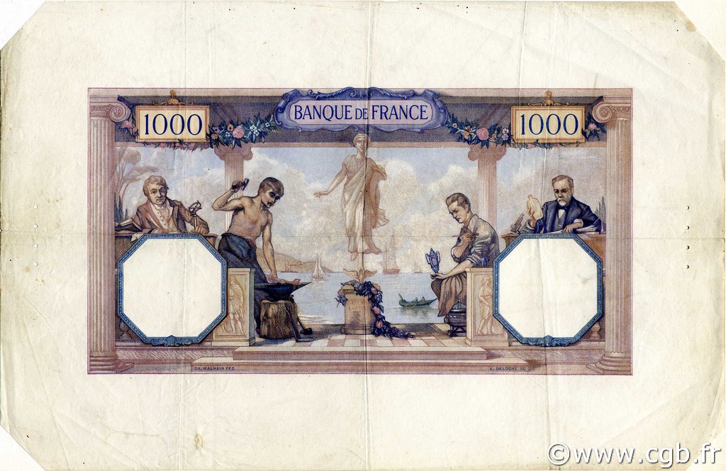 1000 Francs CÉRÈS ET MERCURE FRANCE  1927 F.37.00Ec VF+