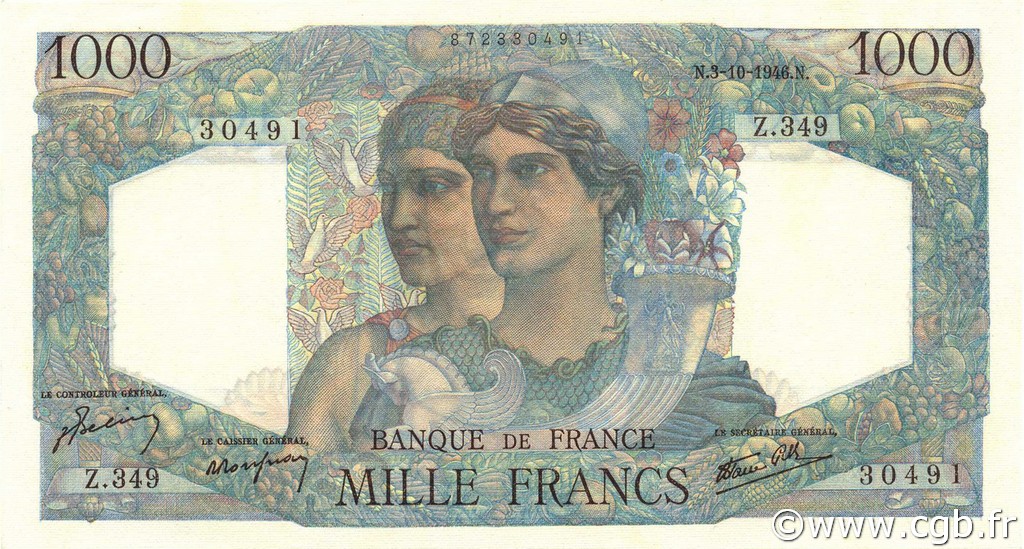 1000 Francs MINERVE ET HERCULE FRANCE  1946 F.41.17 pr.NEUF