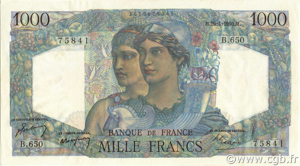 1000 Francs MINERVE ET HERCULE FRANCIA  1950 F.41.32 EBC