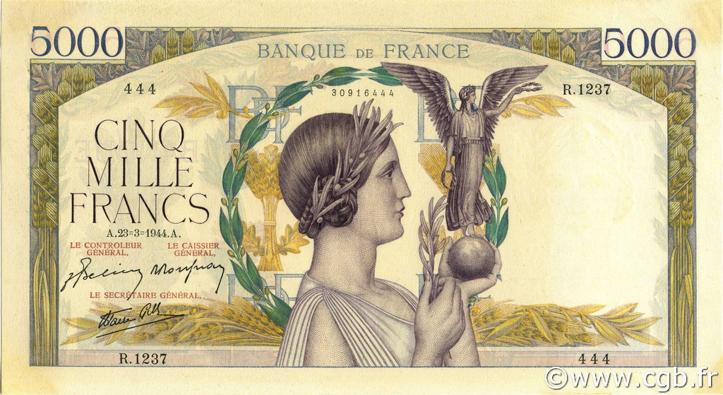 5000 Francs VICTOIRE Impression à plat FRANCE  1944 F.46.50 AU-