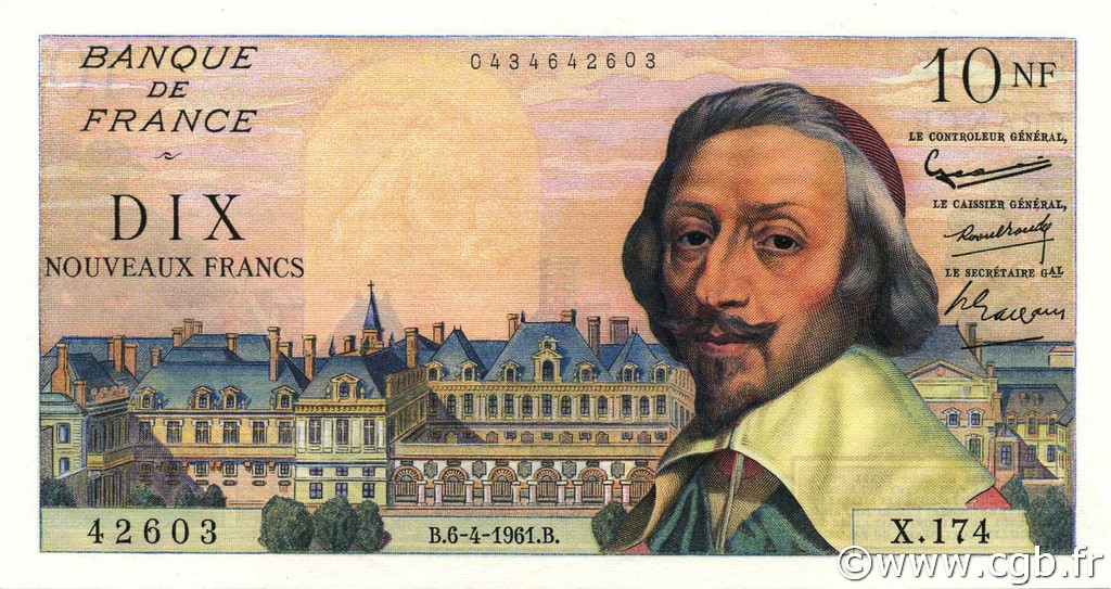 10 Nouveaux Francs RICHELIEU FRANCE  1961 F.57.15 AU+