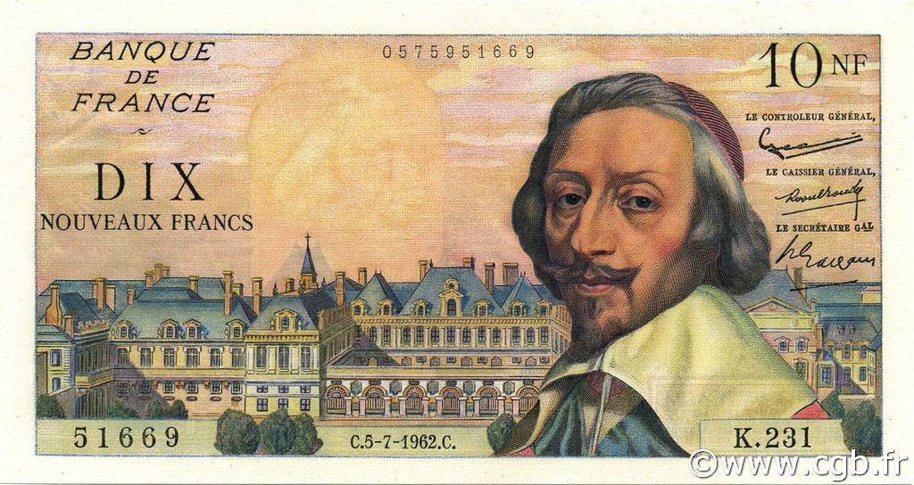 10 Nouveaux Francs RICHELIEU FRANCE  1962 F.57.20 AU+