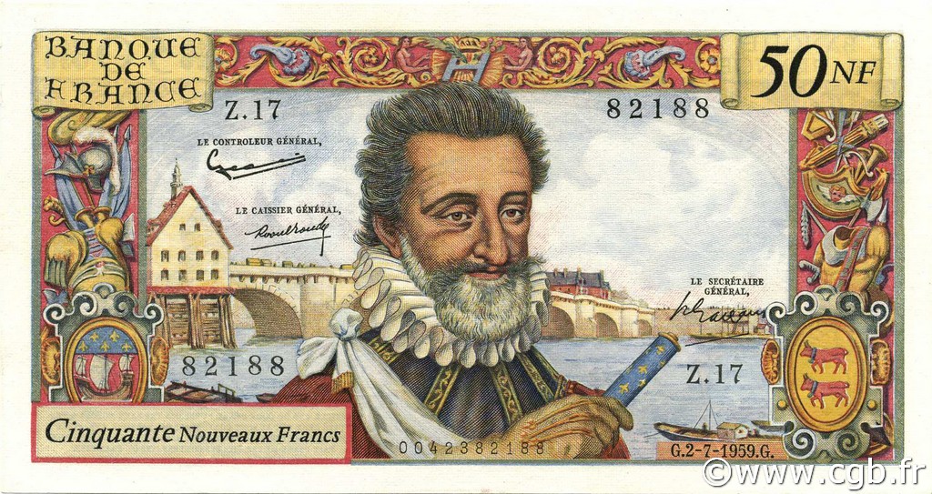 50 Nouveaux Francs HENRI IV FRANCIA  1959 F.58.02 SPL
