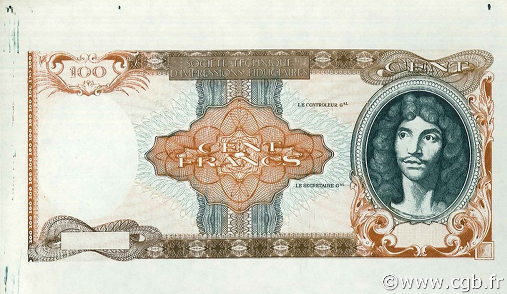 100 Francs MOLIÈRE Épreuve FRANCIA  1944 VF.15E.01b FDC