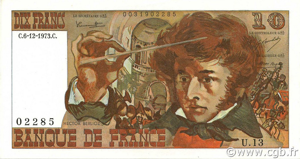 10 Francs BERLIOZ FRANCIA  1973 F.63.02 AU+