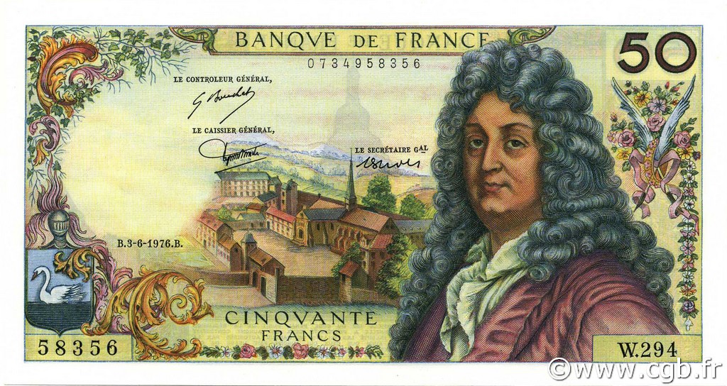 50 Francs RACINE FRANCIA  1976 F.64.33 FDC