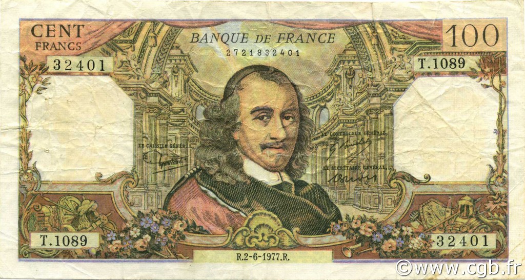 100 Francs CORNEILLE FRANCIA  1977 F.65.58 BC+