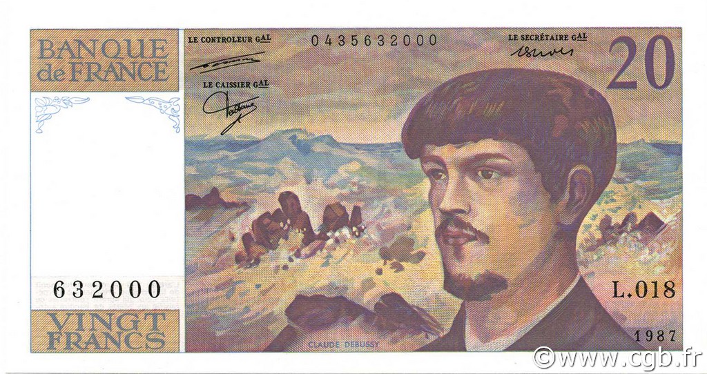 20 Francs DEBUSSY FRANCIA  1987 F.66.08 SC+