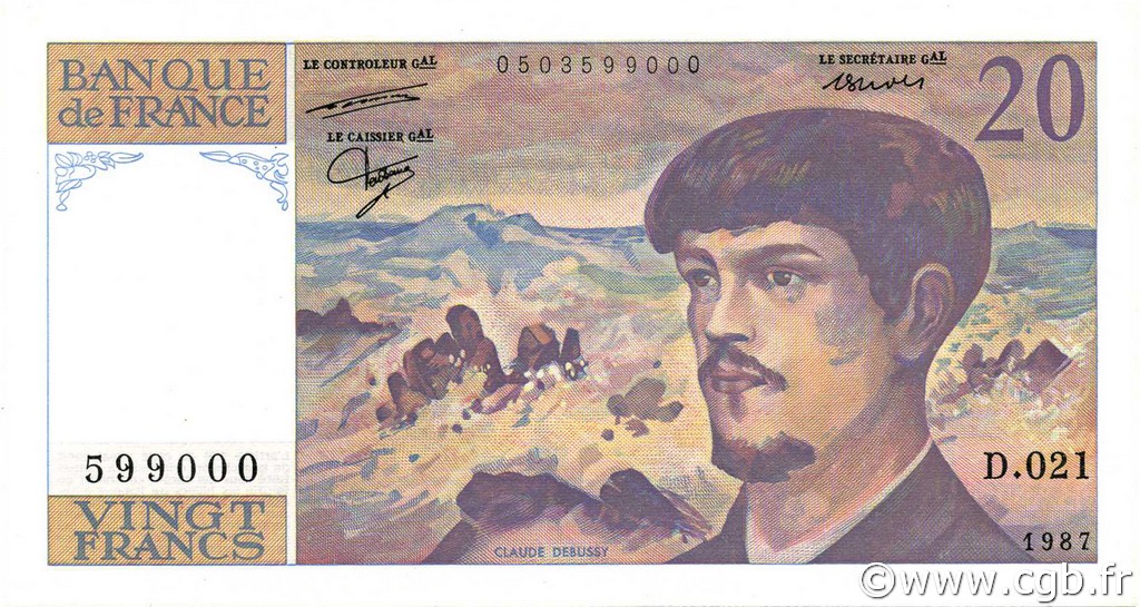 20 Francs DEBUSSY FRANKREICH  1987 F.66.08 ST