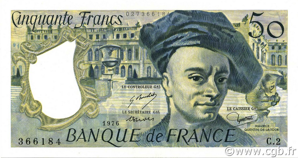 50 Francs QUENTIN DE LA TOUR FRANCE  1976 F.67.01 UNC-