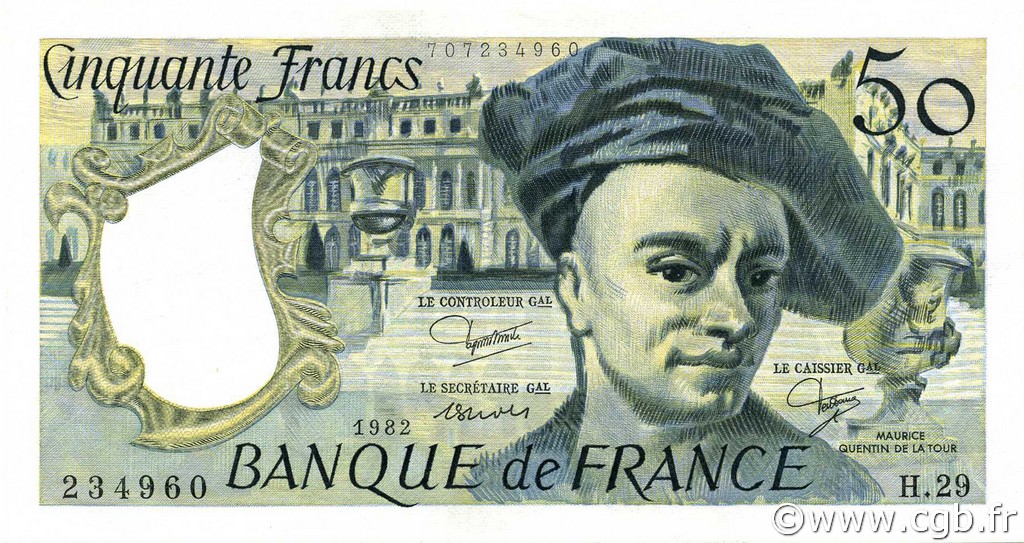 50 Francs QUENTIN DE LA TOUR FRANCE  1982 F.67.08 AU+