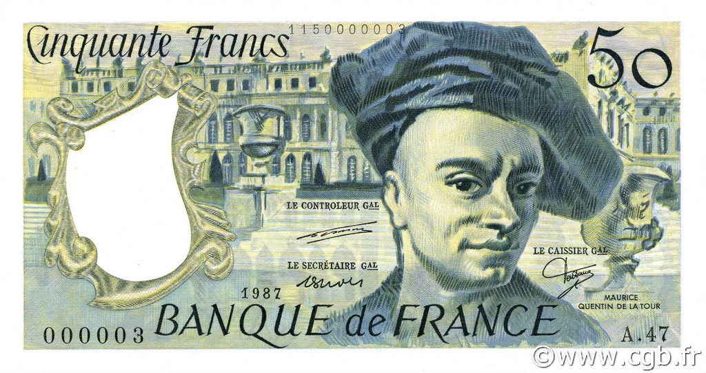 50 Francs QUENTIN DE LA TOUR FRANKREICH  1987 F.67.13A47 ST