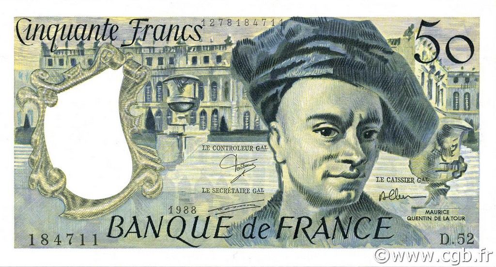 50 Francs QUENTIN DE LA TOUR FRANCIA  1988 F.67.14 q.FDC