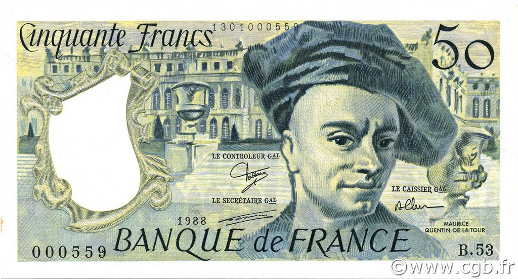 50 Francs QUENTIN DE LA TOUR FRANKREICH  1988 F.67.14 VZ+