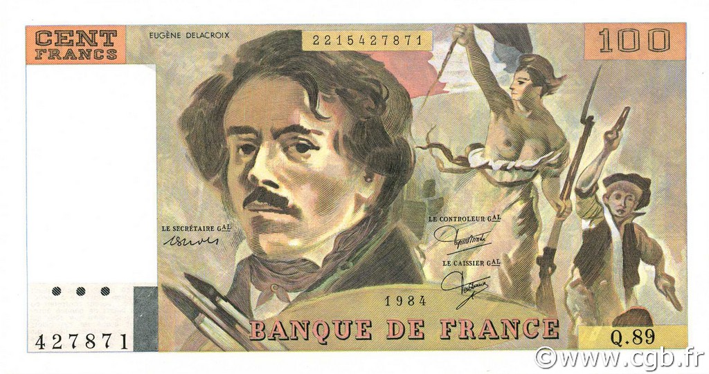 100 Francs DELACROIX modifié FRANCE  1984 F.69.08b pr.NEUF