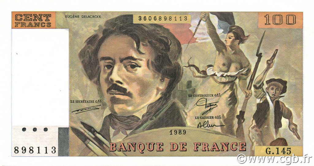 100 Francs DELACROIX modifié FRANCE  1989 F.69.13c UNC-
