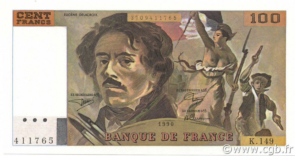 100 Francs DELACROIX imprimé en continu FRANCE  1990 F.69bis.02a UNC