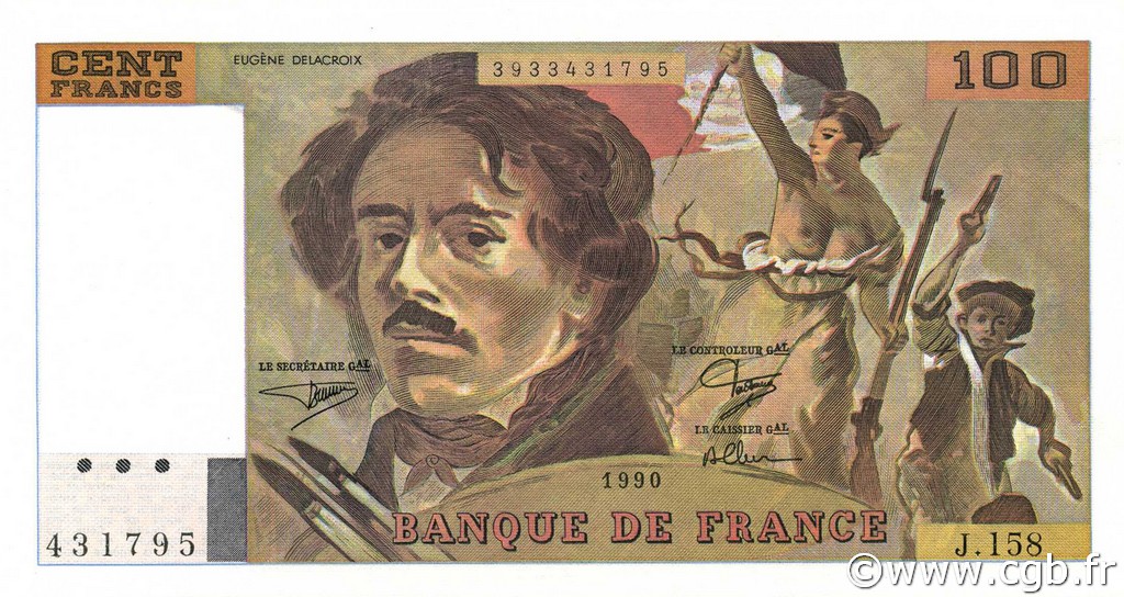 100 Francs DELACROIX imprimé en continu FRANCIA  1990 F.69bis.02b SC+