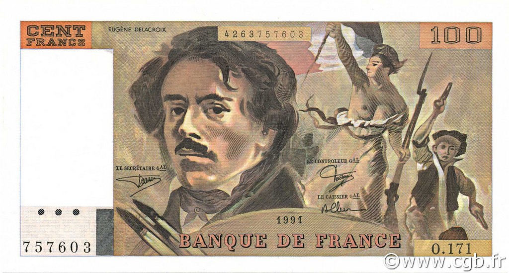 100 Francs DELACROIX imprimé en continu FRANCIA  1991 F.69bis.03a2 FDC