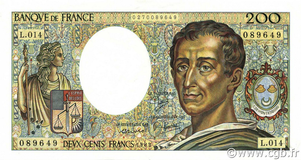 200 Francs MONTESQUIEU FRANCIA  1983 F.70.03 q.AU