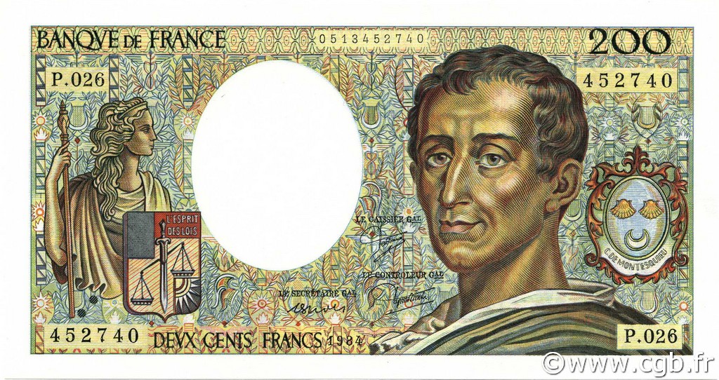 200 Francs MONTESQUIEU FRANCIA  1984 F.70.04 FDC