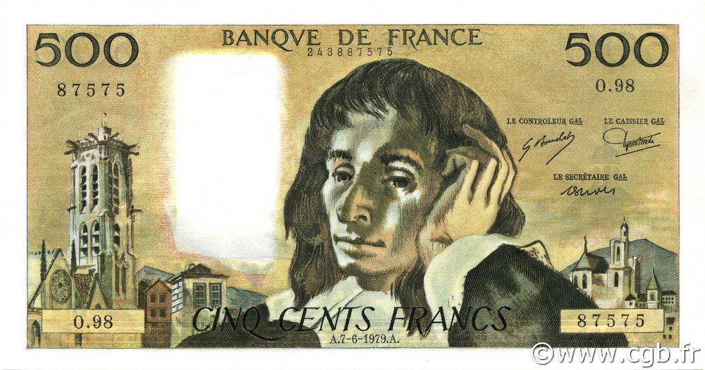 500 Francs PASCAL FRANCIA  1979 F.71.19 FDC