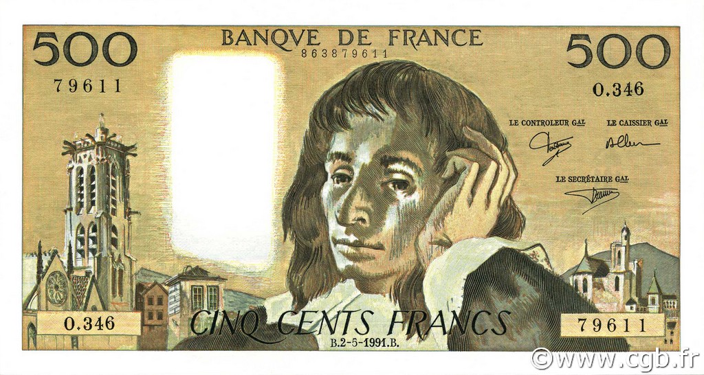 500 Francs PASCAL FRANCE  1991 F.71.47 UNC-
