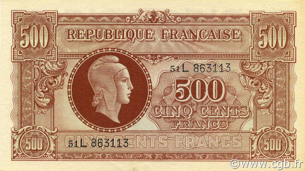 500 Francs MARIANNE FRANCE  1945 VF.11.01 UNC