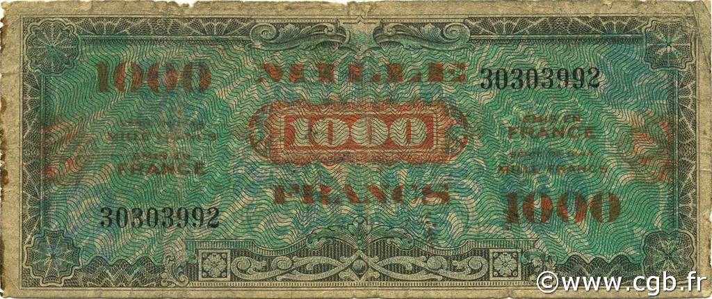 1000 Francs DRAPEAU FRANCIA  1944 VF.22.01 B