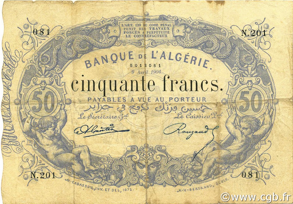 50 Francs ALGÉRIE  1904 P.073 TB+