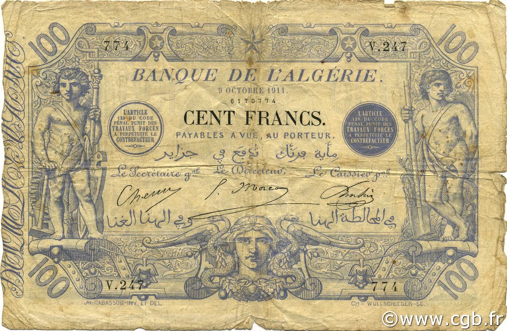 100 Francs ARGELIA  1911 P.074 RC