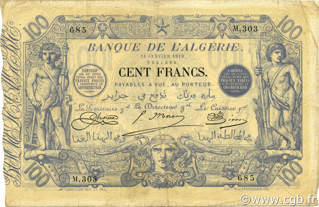 100 Francs ARGELIA  1919 P.074 BC+