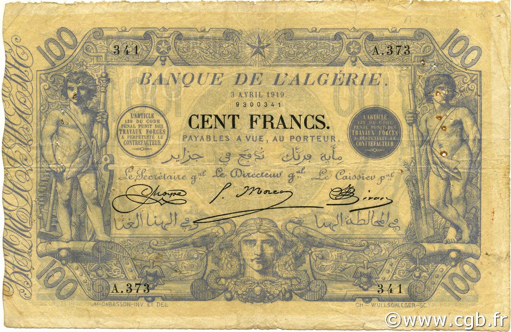 100 Francs ALGERIA  1919 P.074 MB