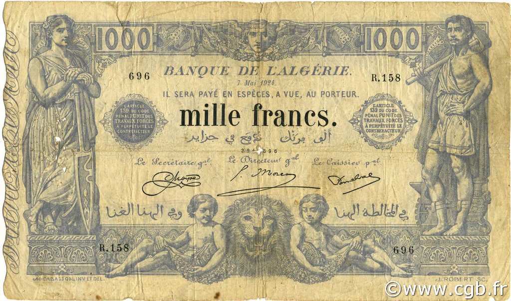 1000 Francs ARGELIA  1924 P.076b RC
