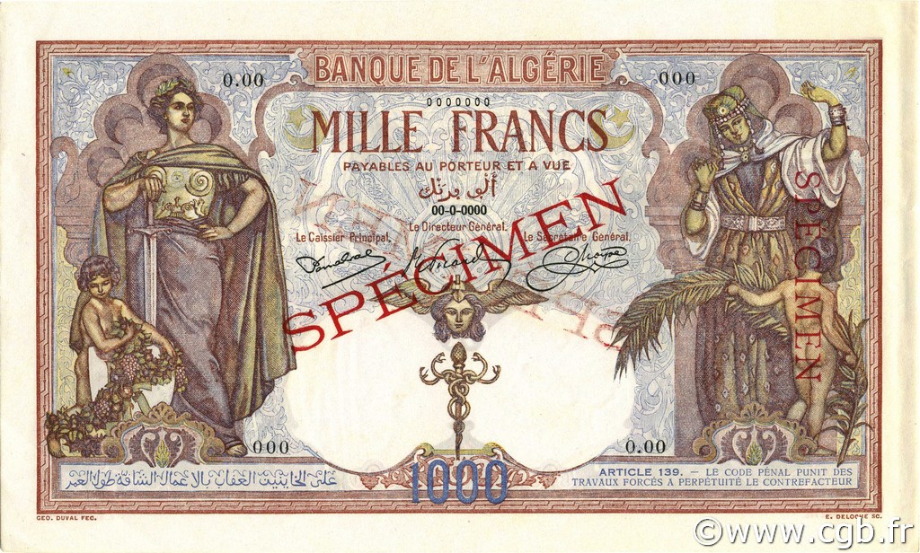 1000 Francs ARGELIA  1926 P.083s SC