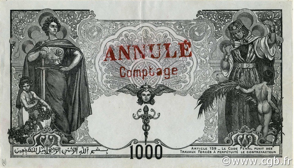 1000 Francs ALGERIA  1926 P.083s XF