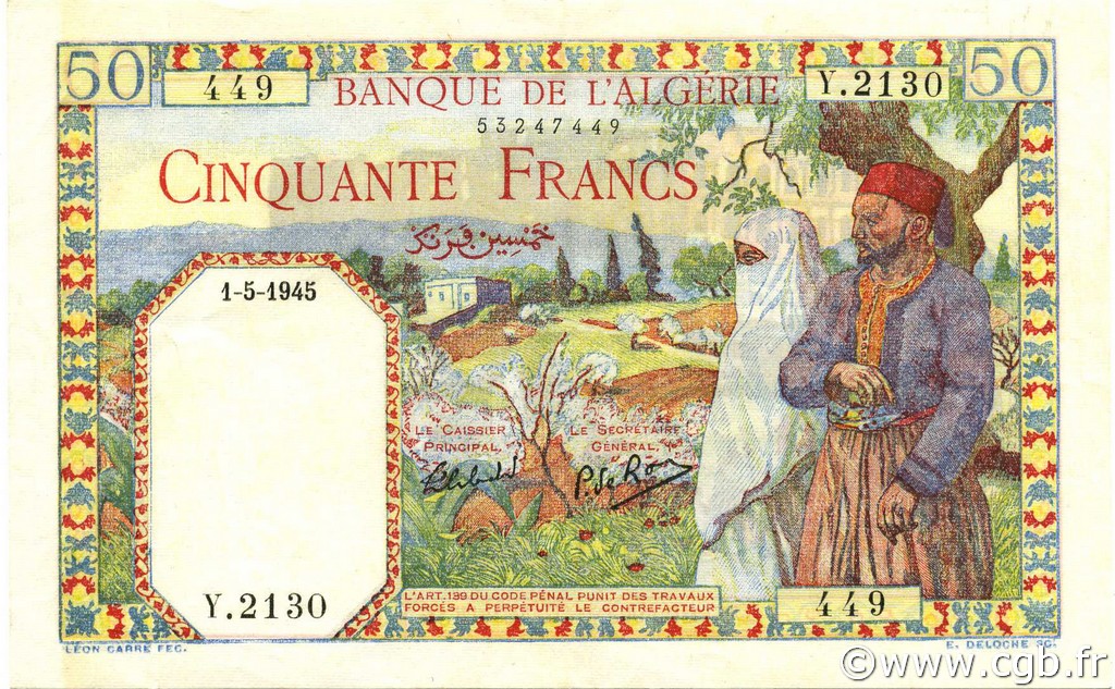 50 Francs ALGERIEN  1945 P.084 VZ+