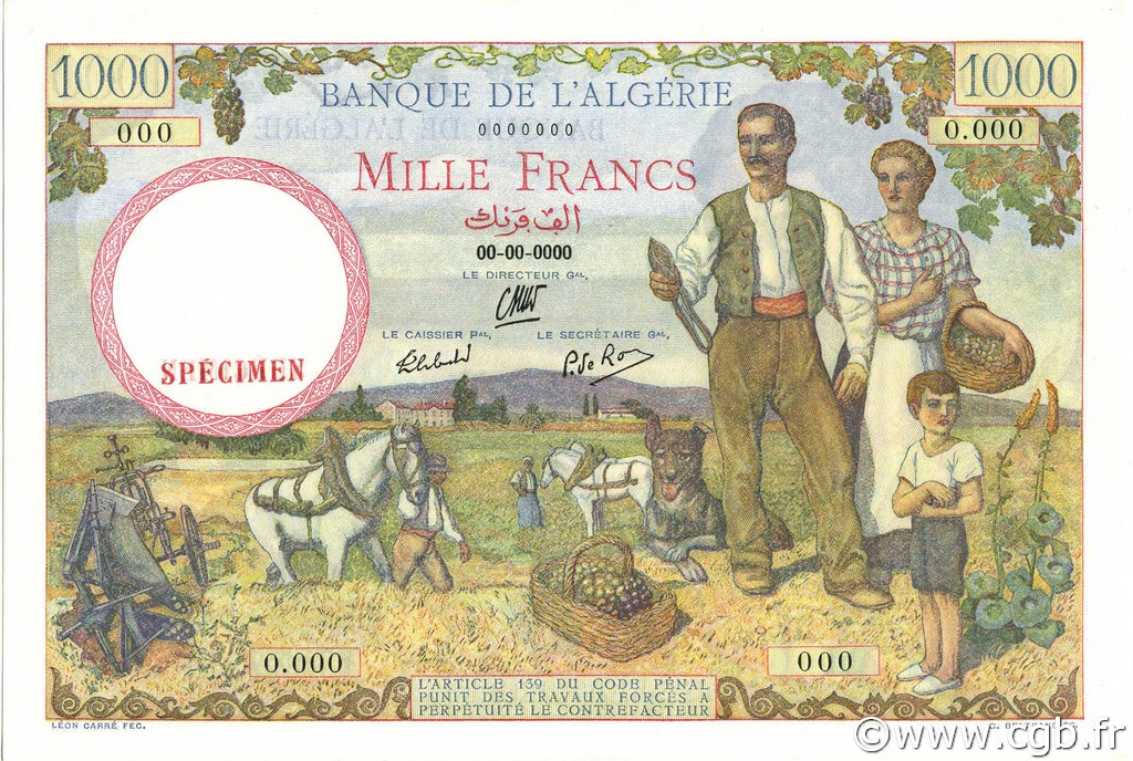 1000 Francs ALGERIA  1940 P.086s UNC-