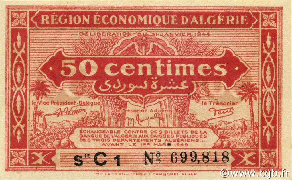 50 Centimes ARGELIA  1944 P.097a SC+