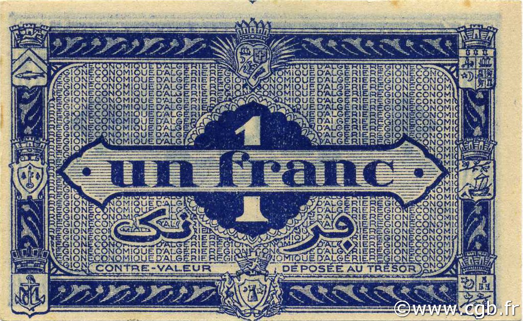 1 Franc ALGERIA 1944 P.098a p18_0340 Banknotes