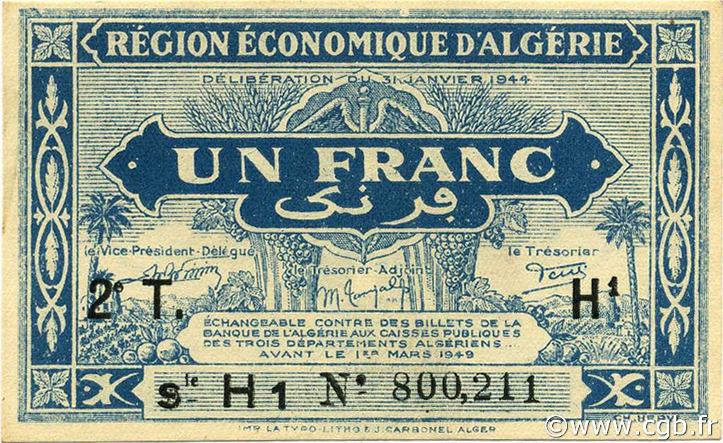 1 Franc ARGELIA  1944 P.101 SC+