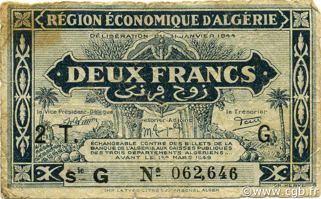 2 Francs ALGERIA  1944 P.102 F