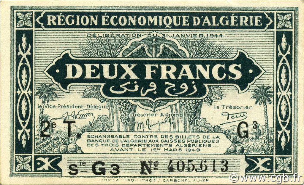 2 Francs ALGERIEN  1944 P.102 fST+