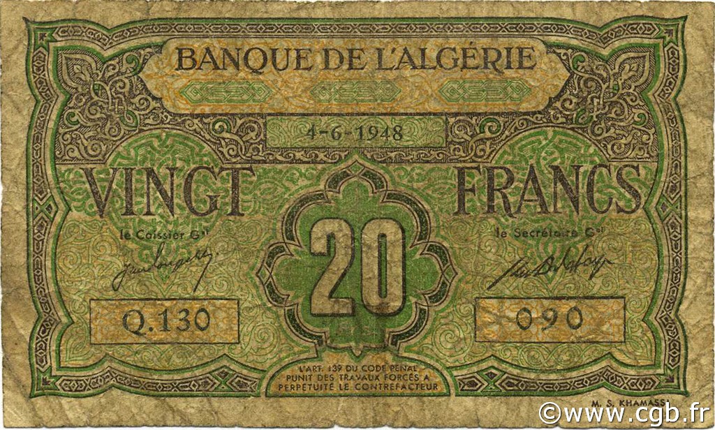 20 Francs ARGELIA  1948 P.103 RC
